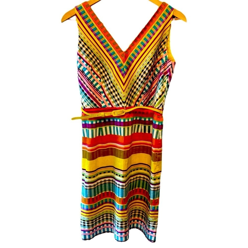 London Times Multicolored Striped Sleeveless Sheath V Neck Dress Womens size 6 - Picture 7 of 16